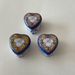 Set Lot 3 Brighton Heart Ring Tins with Inserts Metal Retried